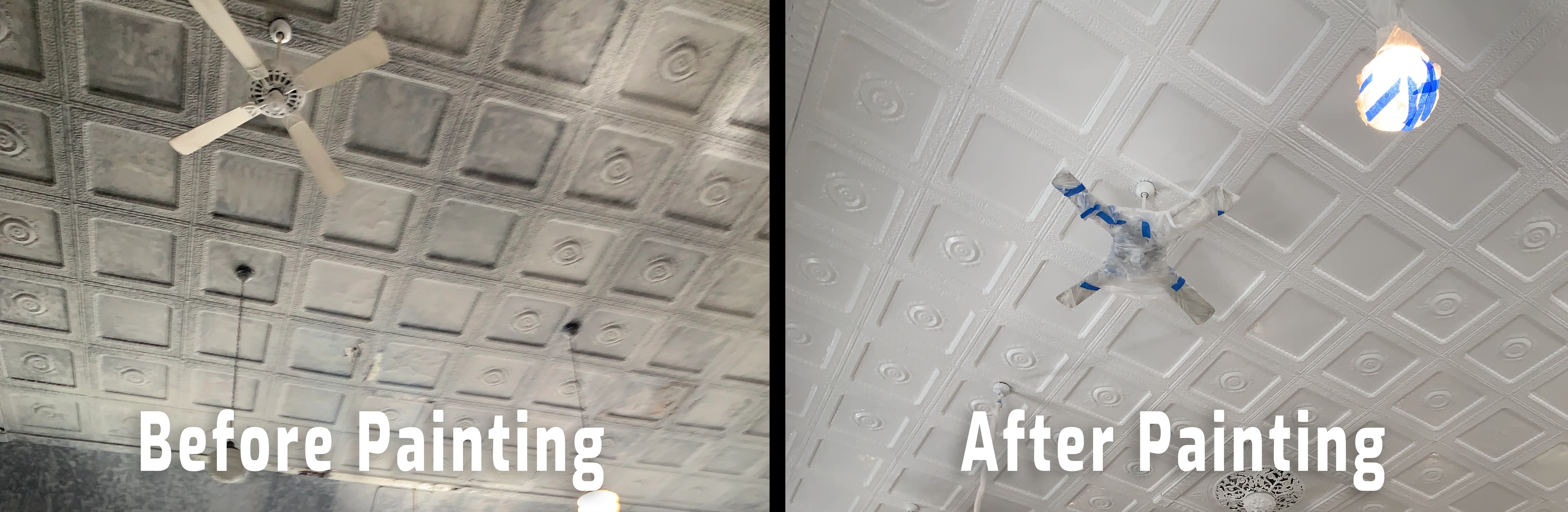 Restoration Of Tin Ceilings And Walls At Niantic Baptist Church   Before And After Tin Ceiling 